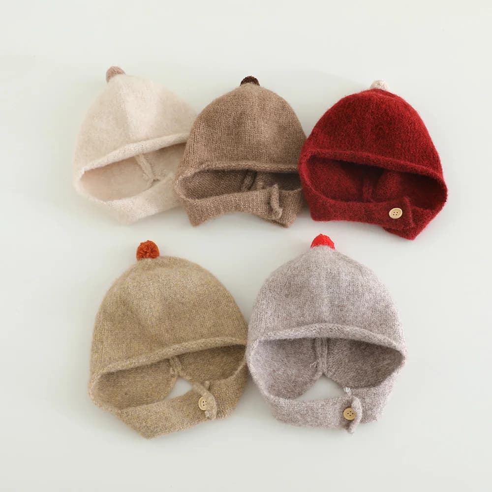 Winter Knitted Baby Earflap Hat Cute Pompom Infant Beanie Cap Solid Color Kids Boys Girls Ear Protection Caps