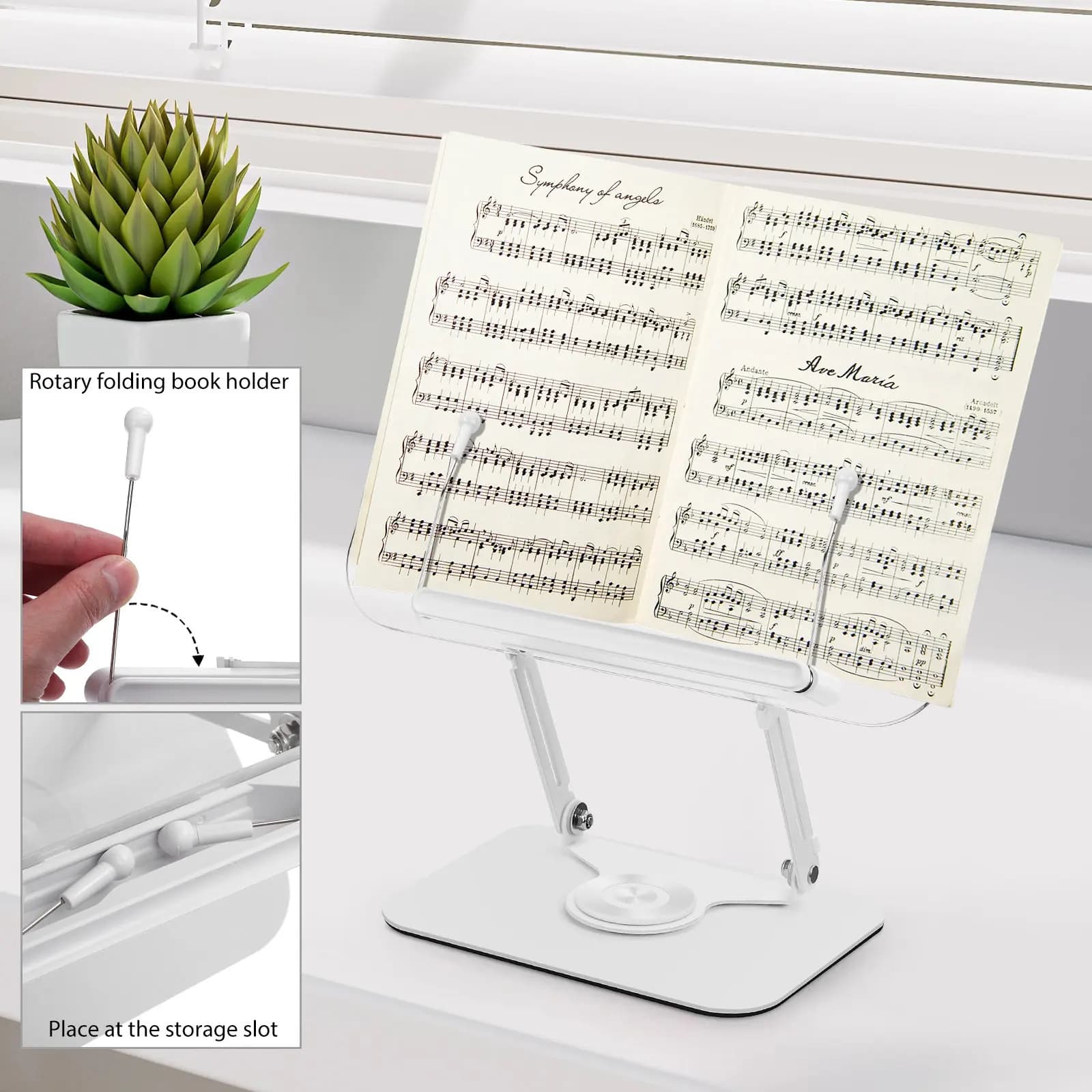 Supporto Girevole per Lettura, Porta Libri Regolabile Trasparente per Laptop e Tablet, Supporto da Scrivania con Clip