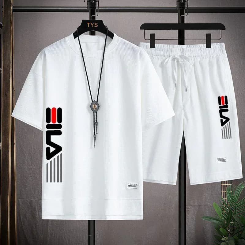 Completo sportivo estivo da uomo 2026: T-shirt a maniche corte e pantaloncini, set 2 pezzi casual da esterno con girocollo