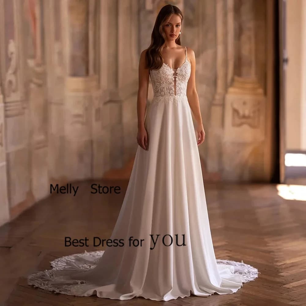 Abiti da sposa avorio con scollo a V Abiti da sposa in jersey Corte dei treni senza maniche Nuovo Vestido De Novia Squisito nuovo Robe De Summer
