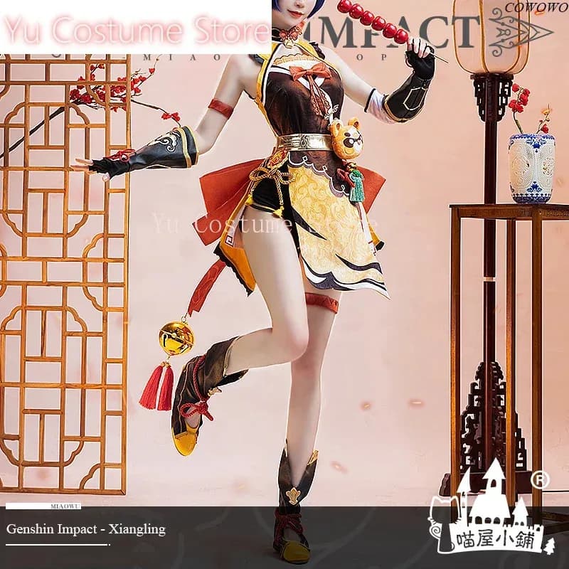 Genshin Impact Xiangling Combat Gear Sweet and cute uniform dress cosplay costume Halloween Party Outfit for women NEWa;3,v'5