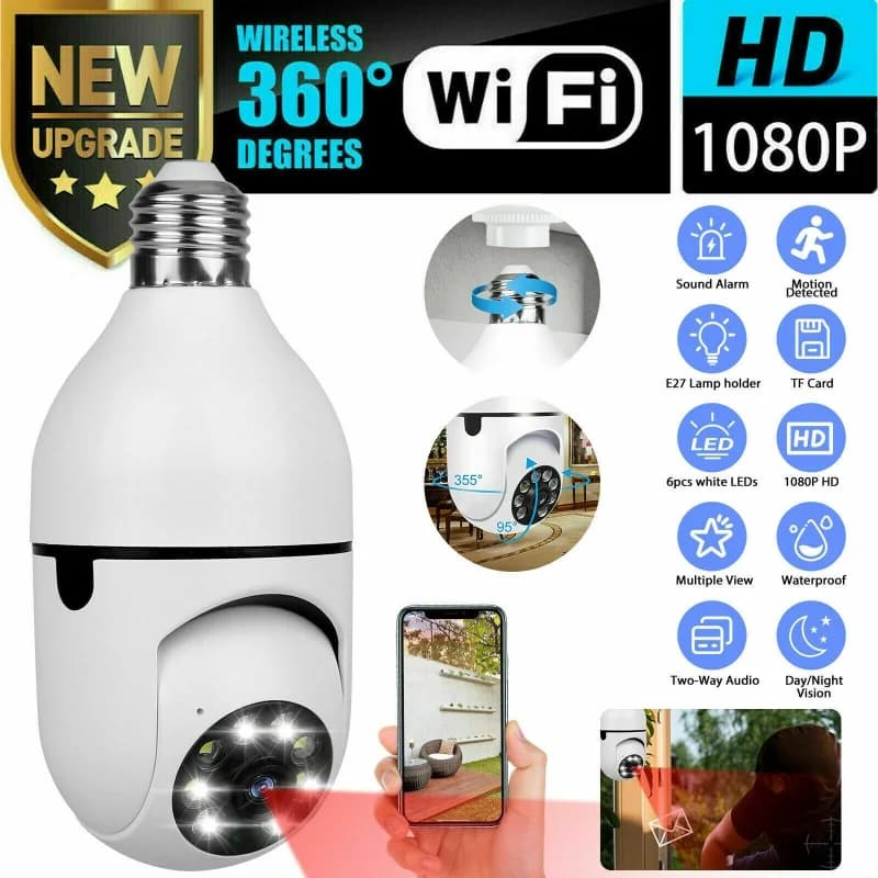Telecamera Lampadina IR E27 1080P HD Wireless WiFi per Sicurezza Domestica Intelligente