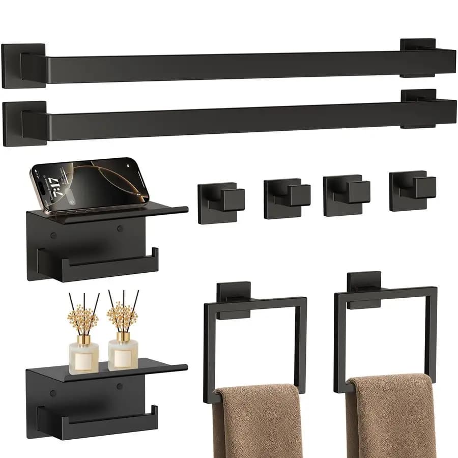 Set di accessori per il bagno nero opaco da 10 pezzi da 23,6 pollici, set di portasciugamani da bagno, porta carta igienica in acciaio inossidabile SUS304