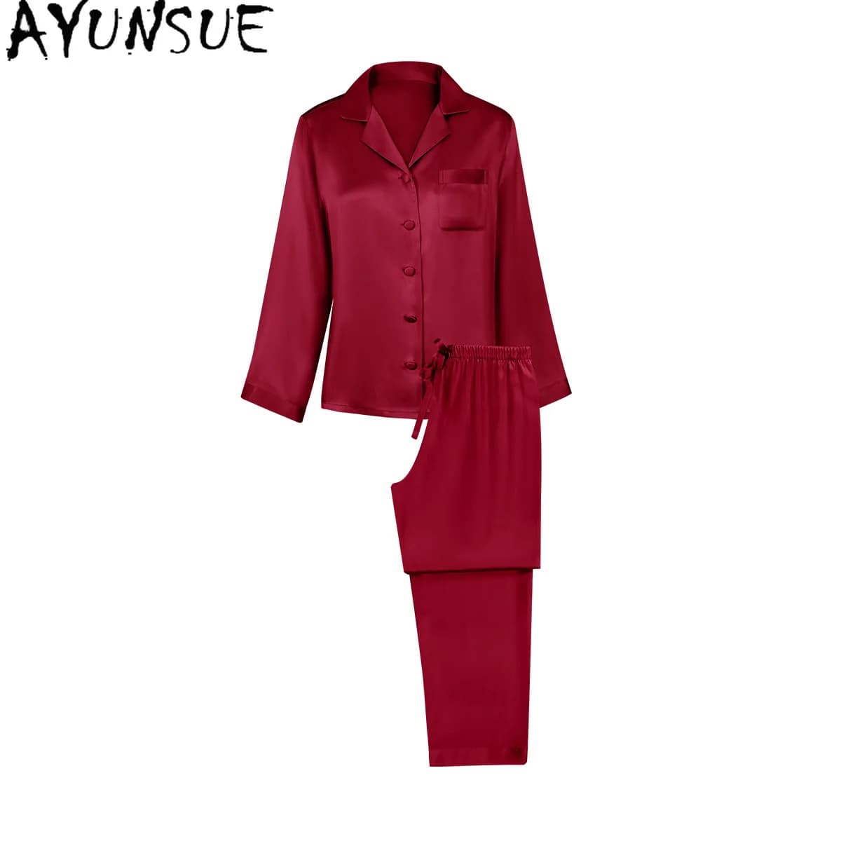 AYUNSUE 100% Natural Mulberry Silk Sleepwear Summer Woman Clothes 16MM Real Silk Pajama Set Long Sleeve Top Women Casual Pants