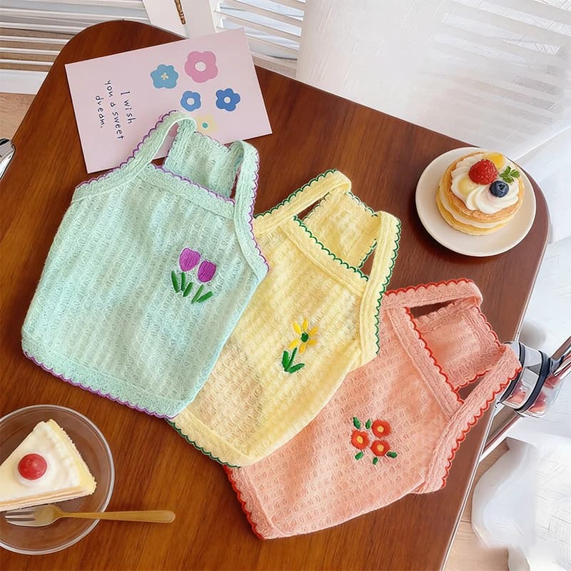 Gilet Estivo per Cani con Stampa Floreale, Bretelle Sottili e Morbide per Chihuahua e Yorkshire, Abbigliamento Protettivo Solare per Cuccioli, Costume per Animali Domestici
