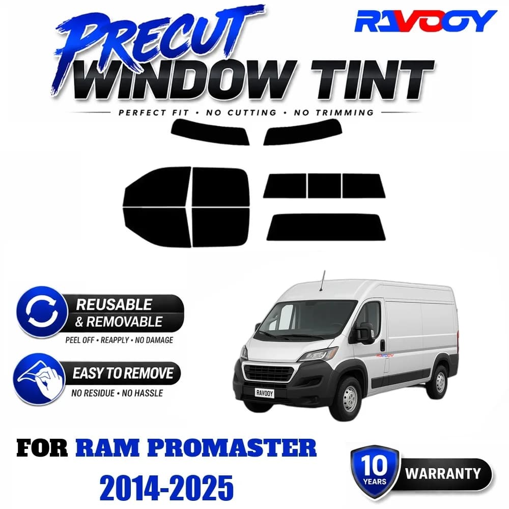 RAVOOY Precut Window Tint, Reusable Removable EPU Film, Custom Fit for Ram Promaster 2014-2025, UV Heat Protection