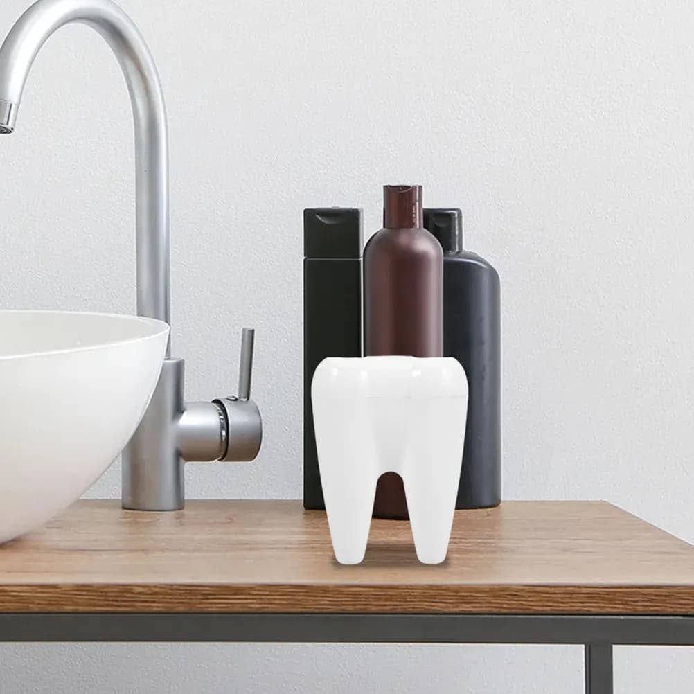 Portaspazzolino a Forma di Dente, Design Carino e Traspirante, Organizzatore da Bagno Multi-Foro per Casa, Hotel, Pensione, Piano di Lavoro