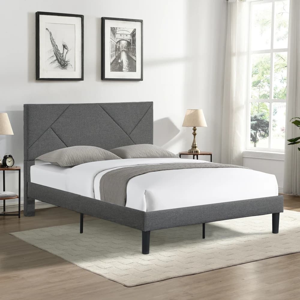 Full-size padded platform with headboard, robust bridge support, mattress foundation