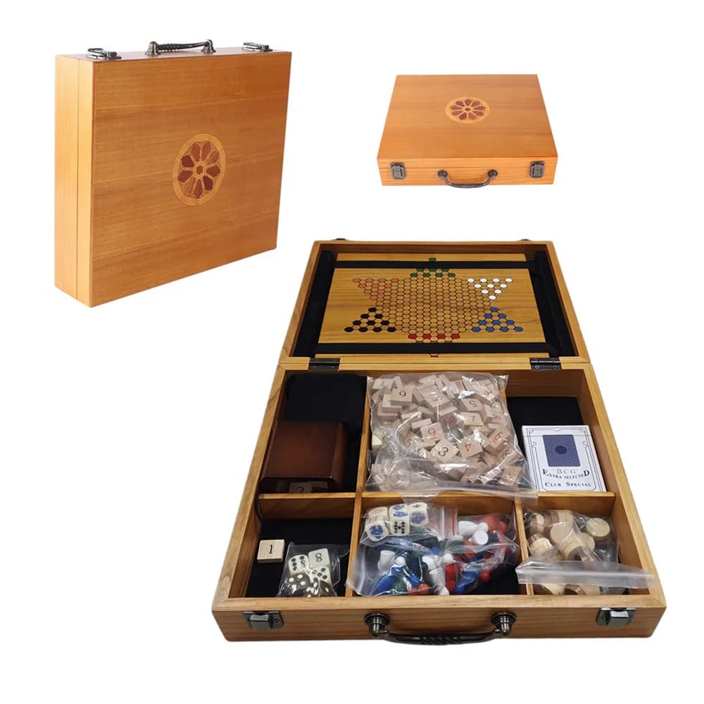 Set da tavolo multigioco in legno massello di fascia alta: scatola portaoggetti portatile per scacchi, backgammon e dama cinesi
