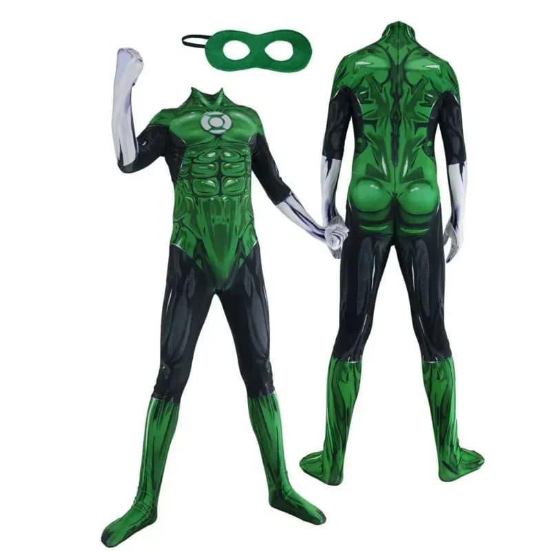 2025 Halloween Cosplay Adulti Bambini Lanterna Verde Costumi Cosplay Uomo Ragazzo GL Muscolo Zentai Tuta Vestito Supereroe Halloween Pa