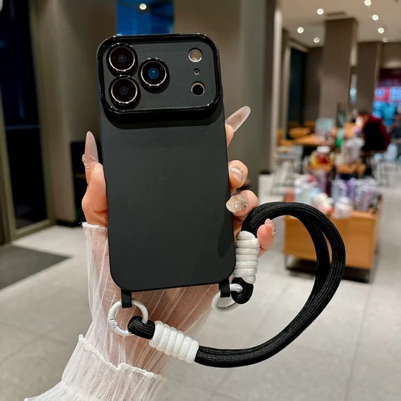 Simplified New Large Window Short Rope Phone Case For IPhone 17Pro Max 13 14 15 16 Anti Drop And Shock-absorbing Protective Cove