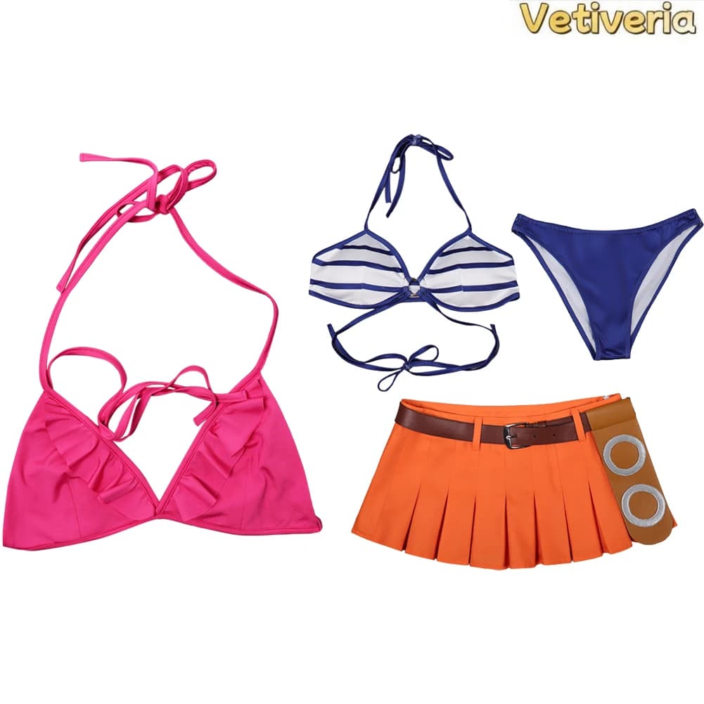 Swimwear Nami Movie Pirate, Sexy Bikini for Female Cosplay, Beach Clothing for Halloween and Carnival