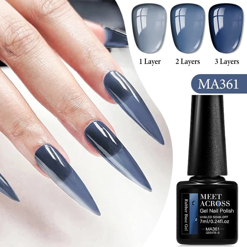 MEET ACROSS 7ml Sierra Blue Base in gomma di vetro Gel Smalto per unghie Semi permanente Nail Art fai da te Gel UV LED per unghie Salone di casa
