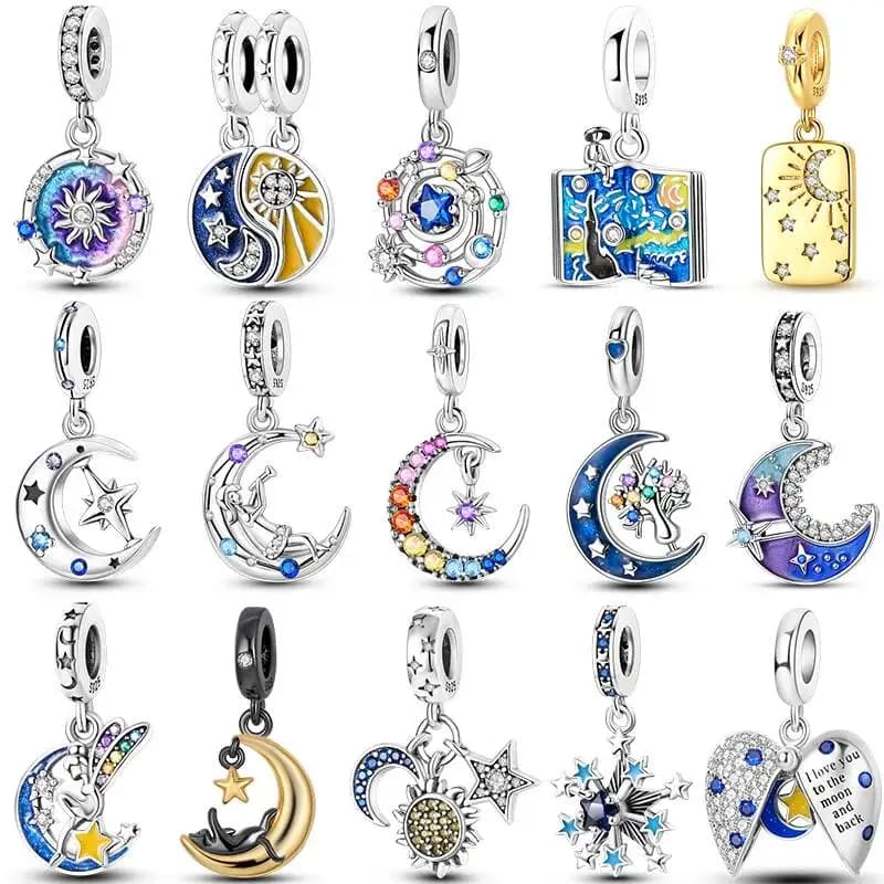 Hapilife Star Moon Sun Charm 925 Sterling Silver Dreamcatcher Tree Of Life Colorful Zircon Spacer Fit DIY Bracelet Jewelry Make