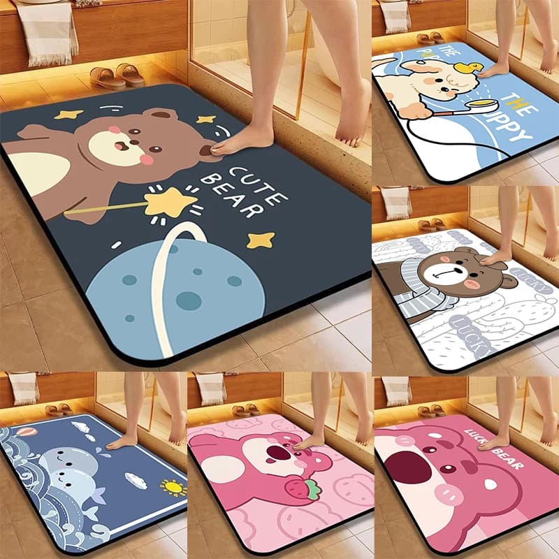 Tappetino da bagno in fango diatomee Simpatico modello di orso magico Tappeto assorbente ad asciugatura rapida Tappetino per WC antiscivolo con design Star Planet