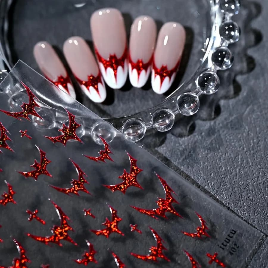 3 sheets nail stickers Halloween for nail art stickers for nail art bat 3D silver black glitter with sticker design French tip