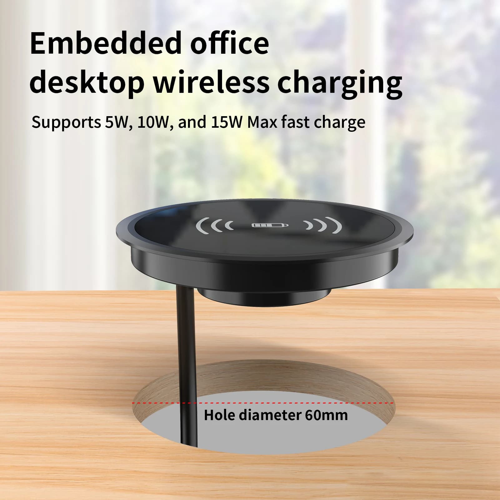 Invisible Embedded Desktop Wireless Charger, 15W Fast Charge, Compatible with iPhone 8-16 Series, Samsung S8-S23 Series
