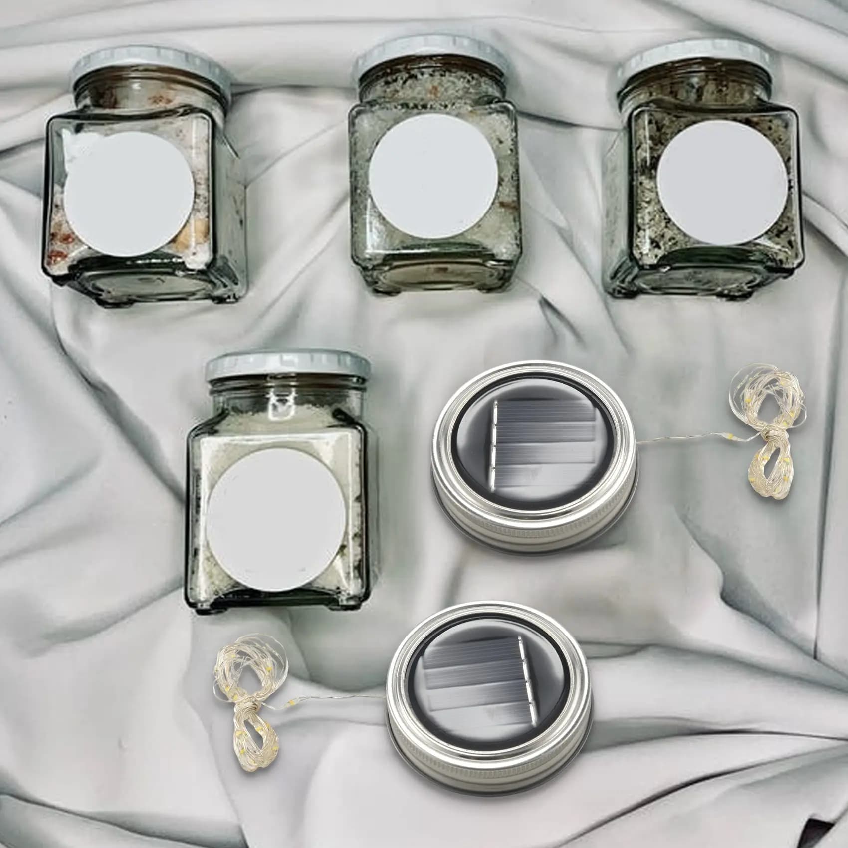 Luci solari ABVC per coperchi di barattoli, confezione da 6 luci a stringa a 20 LED effetto fata/stella/lucertola per coperchi di barattoli, 6 ganci inclusi (barattoli non inclusi), per patio