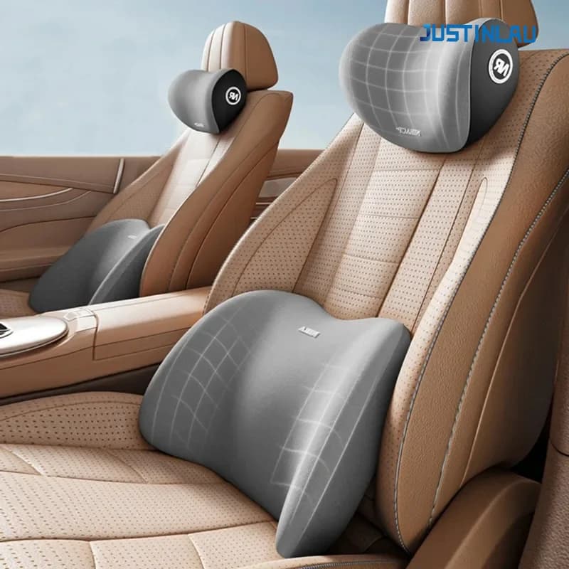 JUSTINLAU Car Memory Foam Neck Pillow Protection Lumbar Backrest Set Cushion Lumbar Cushion Car Headrest Cushion Car Supplies