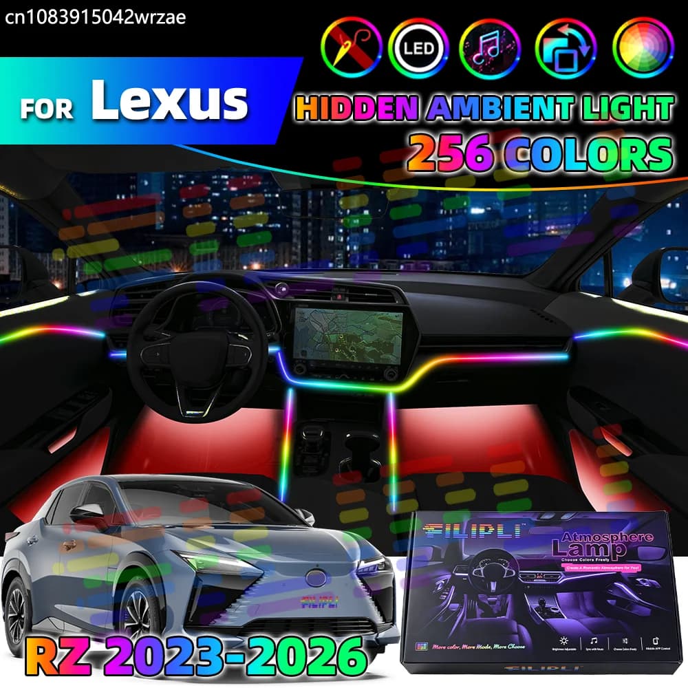 18 in 1 For Lexus RZ 2023-2026 Years Car Interior Ambient Lights Strips Breathing Lighting Kit App Control Auto LED strips