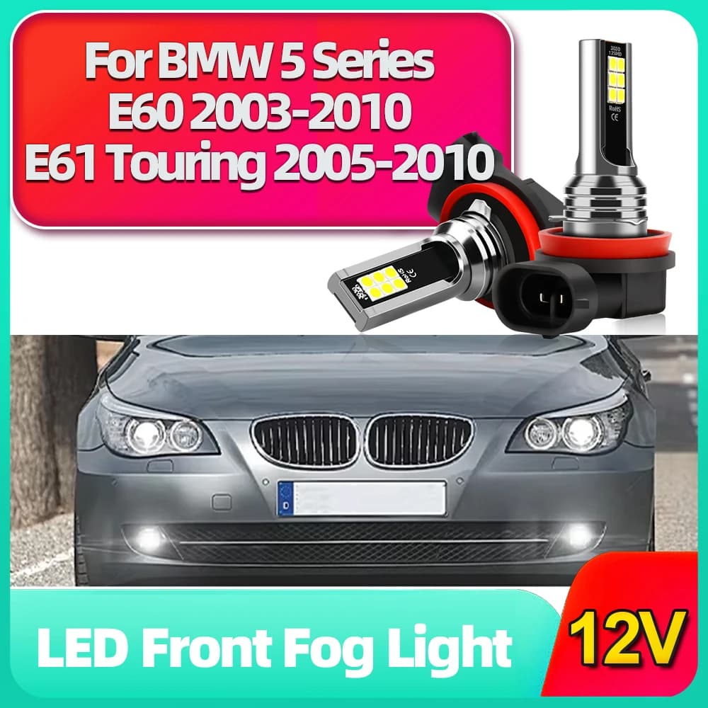 2x LED H8 H11 Fendinebbia 6000K Luce di guida per auto Luminoso 3030SMD Lampadine bianche per BMW Serie 5 E60 2003-2010 E61 Touring 2005-2010