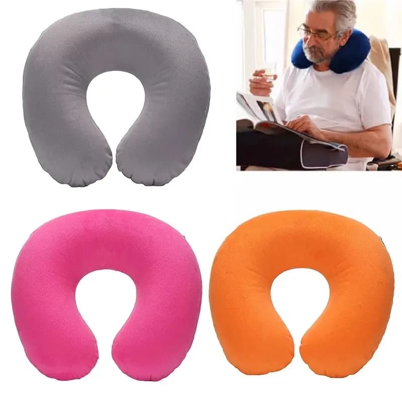 1/3/4Pcs Travel Pillow Car Air Flight Office Inflatable Neck Pillow Short Plush Cover PVC Support Headrest Soft Nursing Cushion
