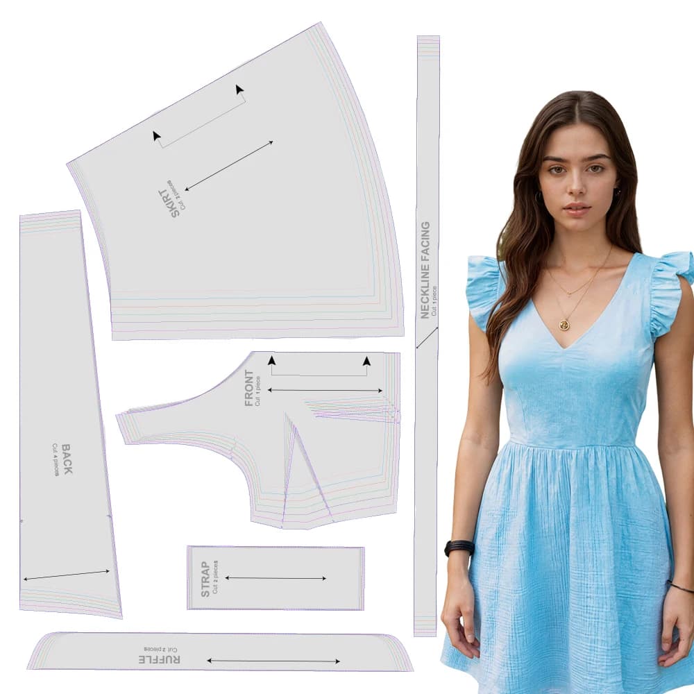 Modelli di cucito per abiti da donna con scollo a V in 7 taglie (XS-XXXL), kit da cucito per principianti per abbigliamento femminile