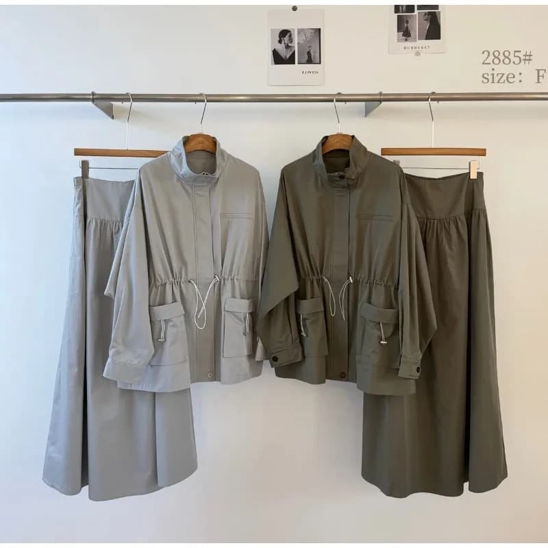 SuperAen Fashion High Waist Jacket Long Skirt Oversize Office Lady Jacket Two-piece Sets