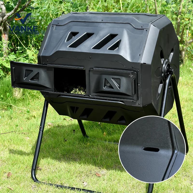 Outdoor Rotating Compost Tumbler Bin Dual Batch Garden Composter with Stand and Aeration Vents