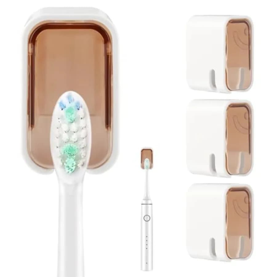 3PCS Toothbrush Holder Wall Mounted with Cover, Single Slot Electric Tooth Brushing Holder, Self Adhesive Hanging Toothbrush Or
