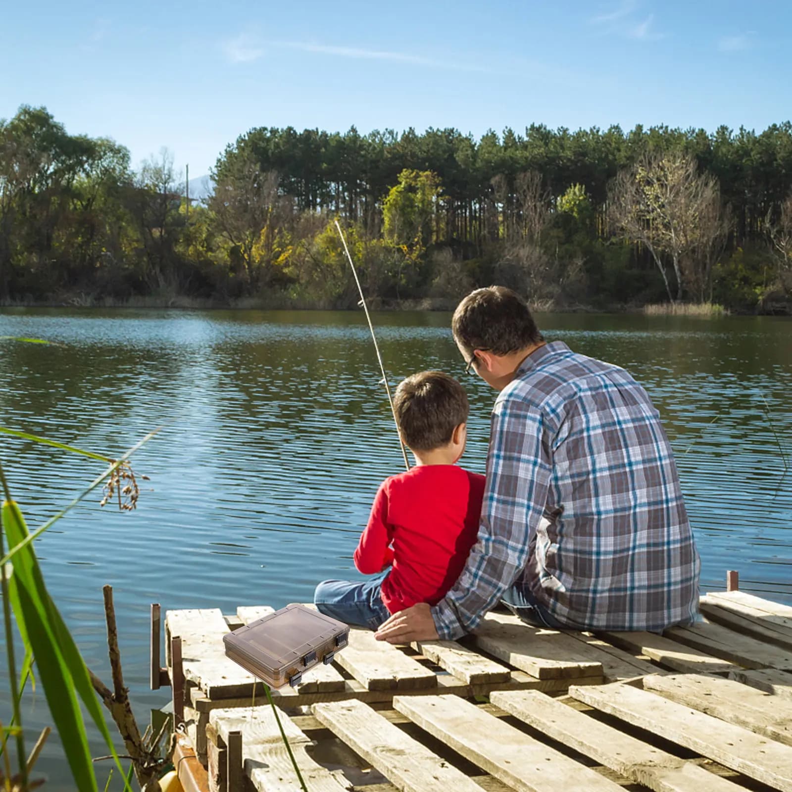 Scatola per Attrezzatura da Pesca Trasparente a Doppio Strato, Impermeabile, Portatile, per Conservare Esche, Ami e Perline, per Pesca in Acqua Salata e Pesca a Mosca