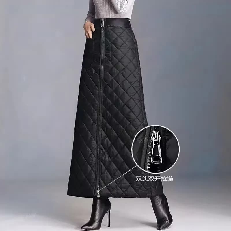 Autumn Winter Thick Warm Down Cotton Padded Skirts Women High Waist Windproof Belt Warm Puffer Skirts Large Size Long Skirts 5XL