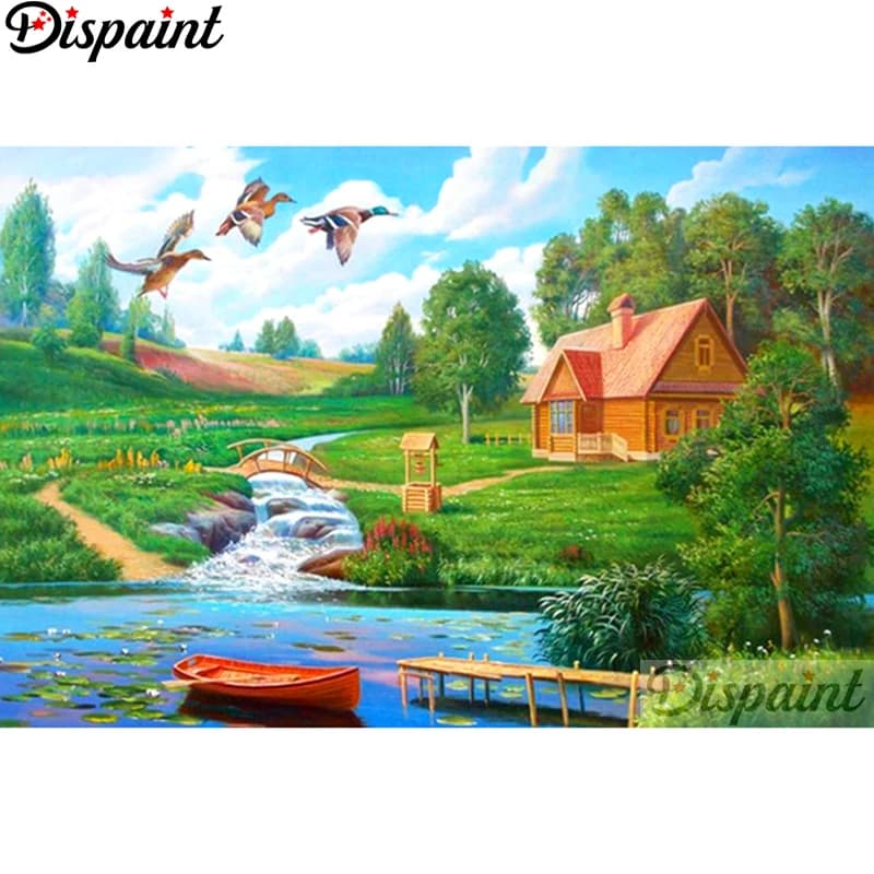 Dispaint Pieno Quadrato/Rotondo Trapano 5D Pittura Diamante FAI DA TE "Casa uccello scenario" 3D Ricamo Punto Croce Complementi Arredo Casa Regalo A11763