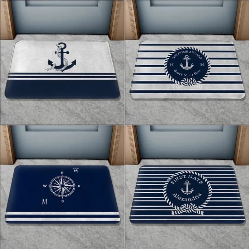 Tappetino antiscivolo, tappetino decorativo con bussola nautica, ancora e corda per barca a vela, tappeto per bagno da interno ed esterno