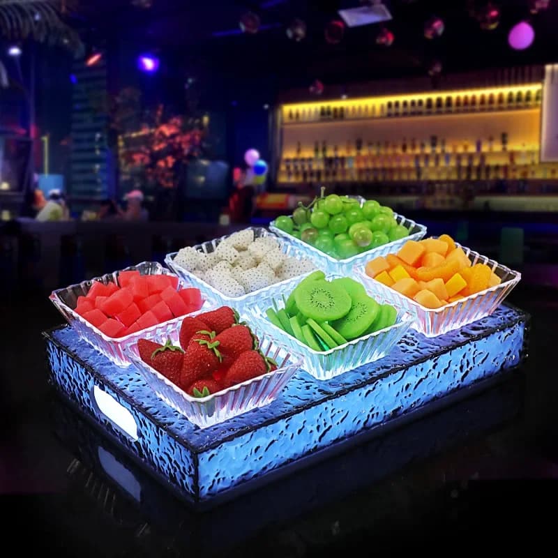 Piatto da frutta in ghiaccio acrilico Ktv Speciale supporto per bagliore di ghiaccio per piatti Quattro sei piatti di frutta secca Bar Piatto da snack a LED