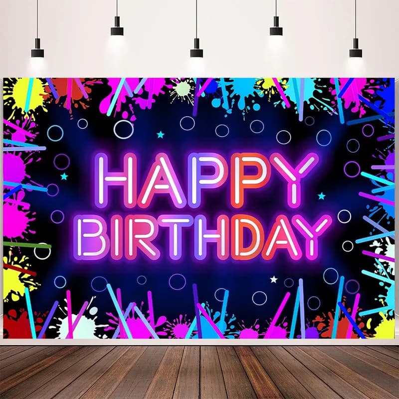 Sfondo fluorescente Decorazioni per feste di buon compleanno Fondali per bambini e adulti Banner Tenda Baby Shower Sfondo fotografico