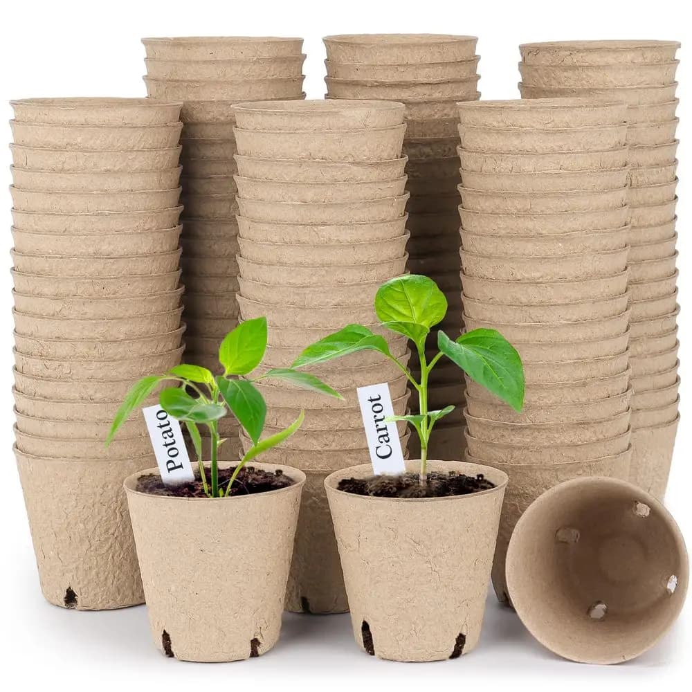 Peat vases, 120 pieces, 3.15 inch vases for seed germination with drainage holes, round vases for nursery plants with 20 labels for free plants