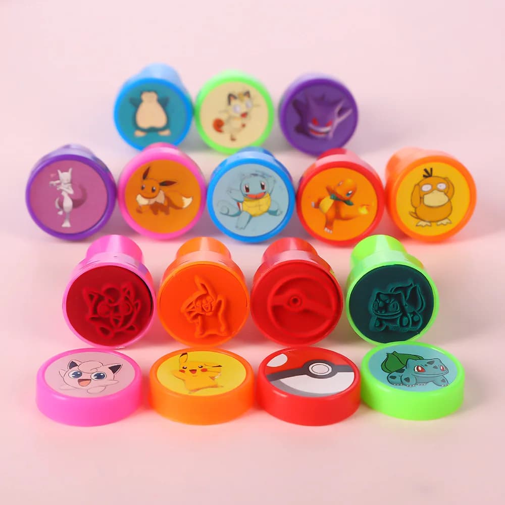12 Pcs Pokemon Self-Inking Stamps Cute Cartoon Pocket Monster Pikachu Gengar Anime Character Diy Seal Set Toys Gifts