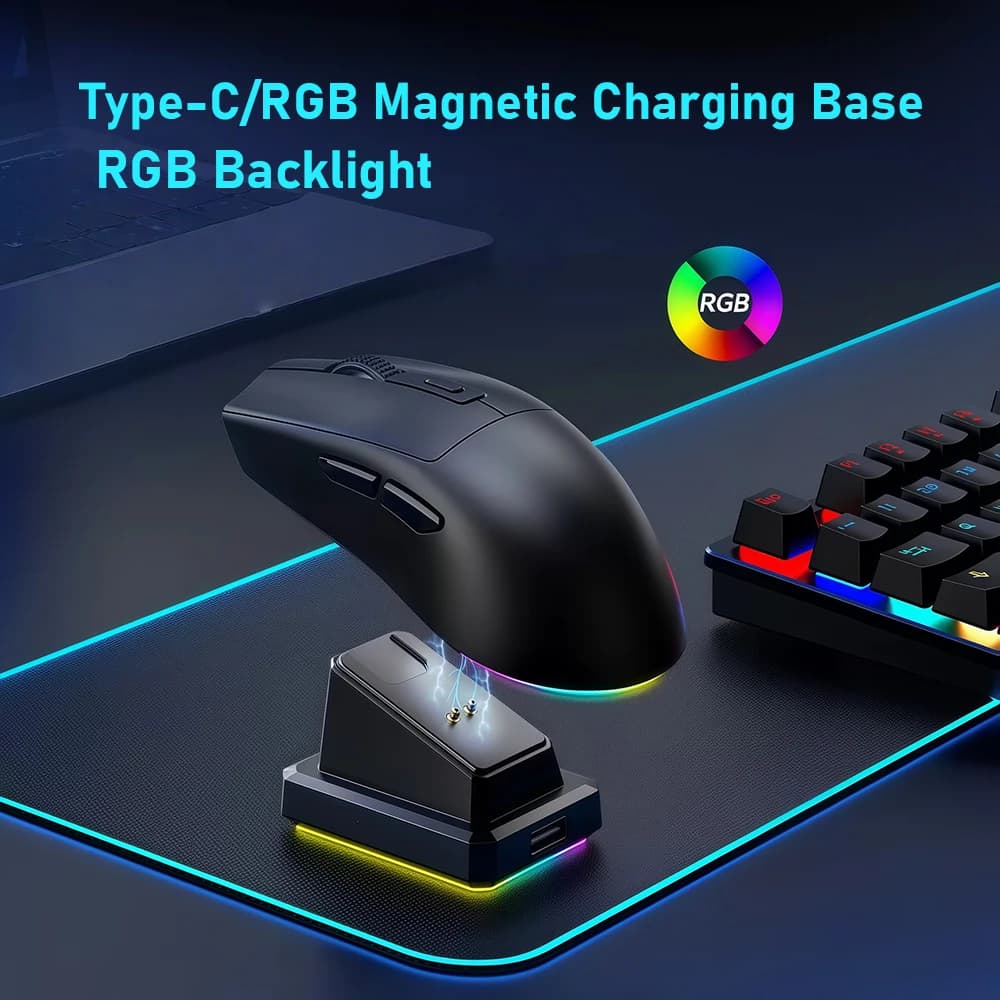 Mouse wireless ricaricabile con dock di ricarica Bluetooth 2.4G Retroilluminazione doppia modalità Design ergonomico Elevata conveniente