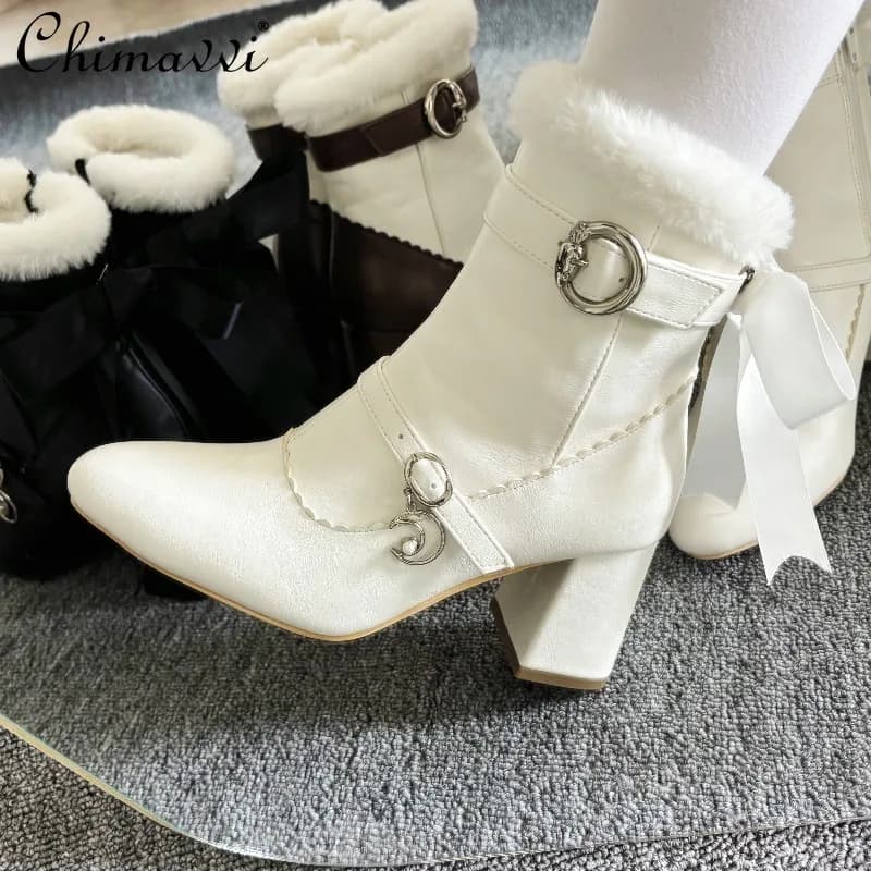 New Autumn-Winter Boots with Big Heel, Elegant Boots Leafers for Girls, Snow Boots Lolita for Women