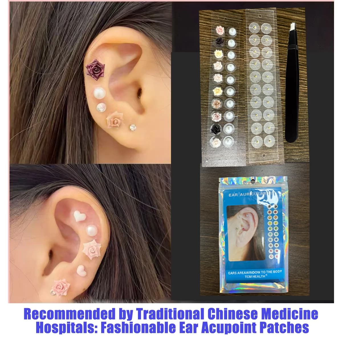 40PCS Rose Pearl Gold Acupressure Beads, Piercing-Free Ear Jewelry & TCM Therapy for Sleep Anxiety, Ear Seed Kit with Tools