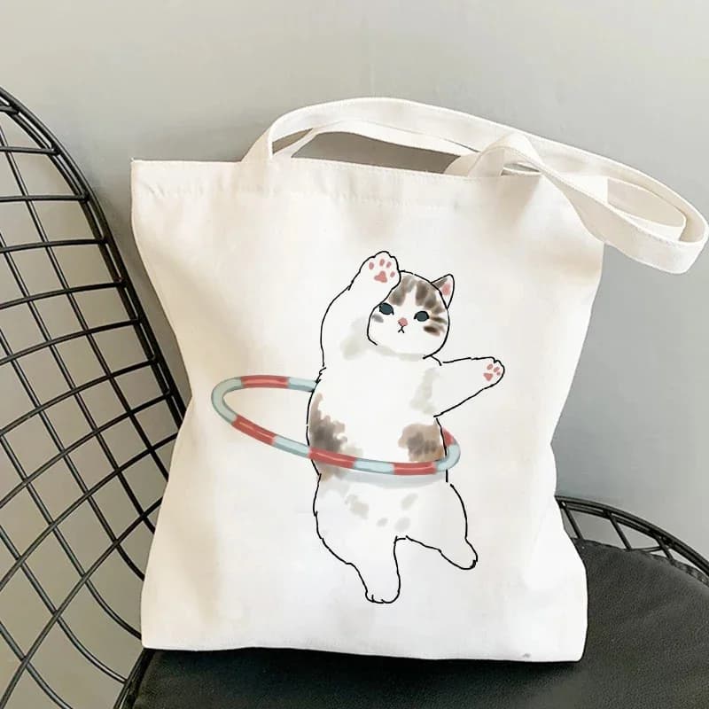 Borse a tracolla tote per ragazze, borse in tela alla moda, borse casual da donna, borse shopper con gatti kawaii, borse con animali carini, borse per la spesa