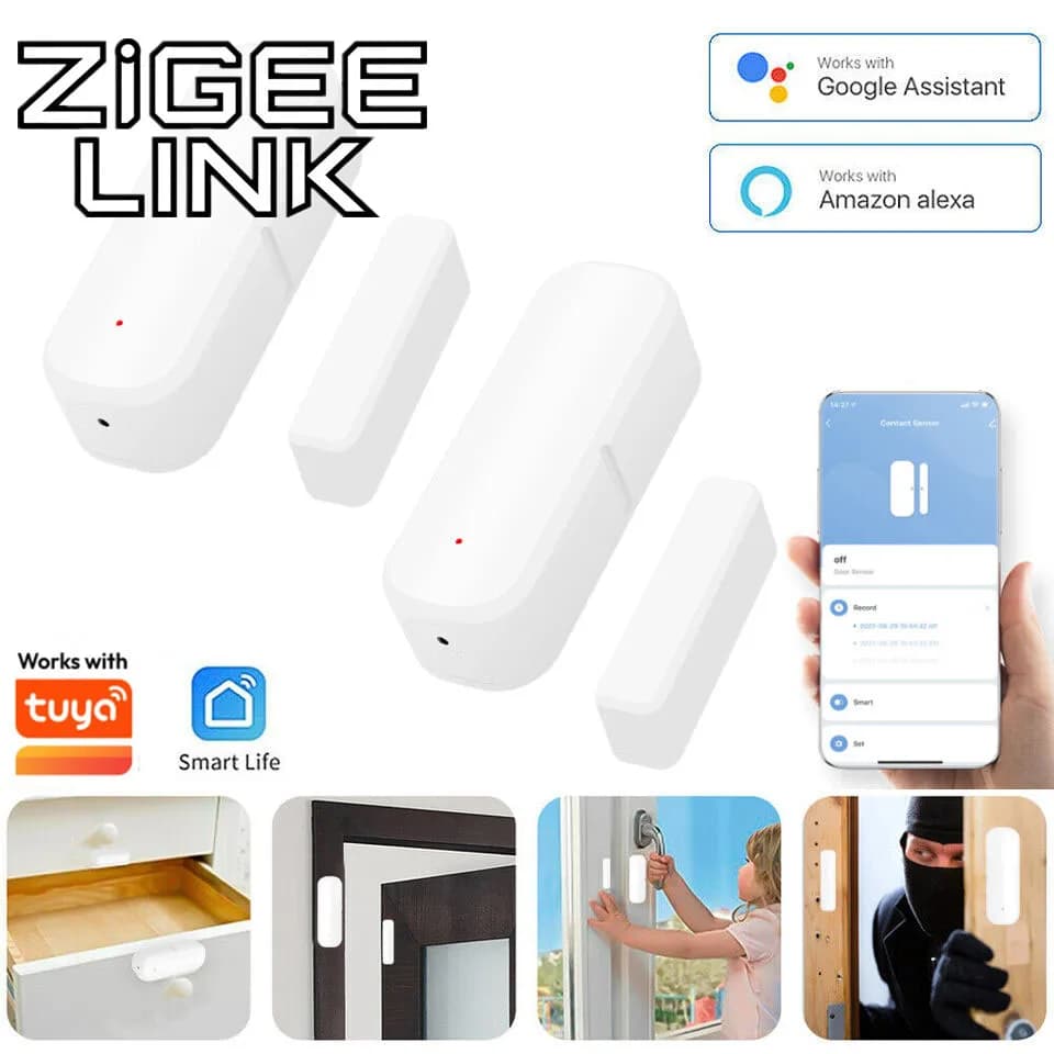 Sensore per Porte e Finestre WiFi Compatibile con Tuya, Rilevatore di Apertura/Chiusura, Allarme di Sicurezza, Funziona con App Smart Life, Alexa e Google