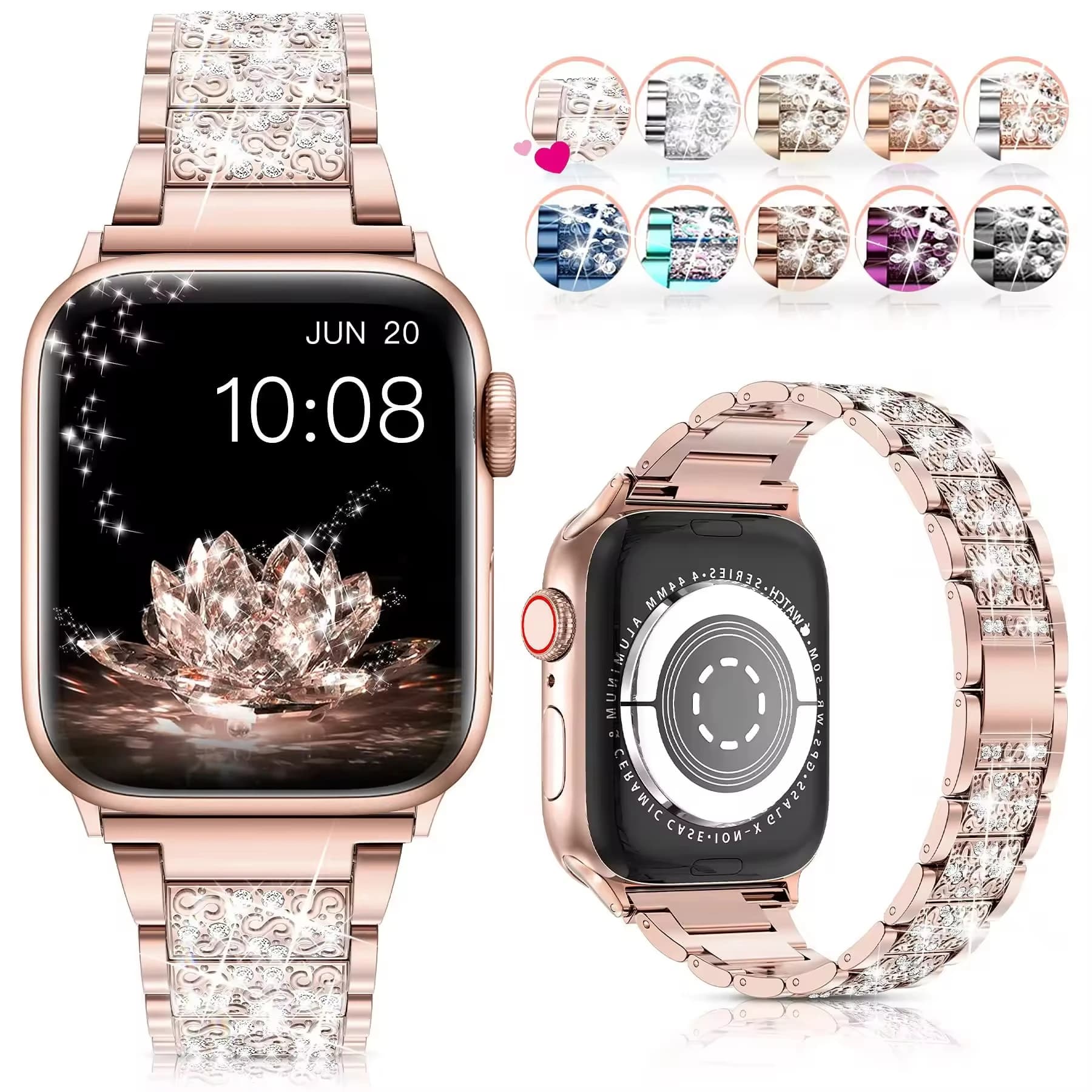 Cinturino con diamanti per cinturino Apple Watch 40mm 45mm 44mm 41mm 42mm 38mm cinturino da polso Bling per IWatch serie 8 7 SE 6 5 4 braccialetto da donna