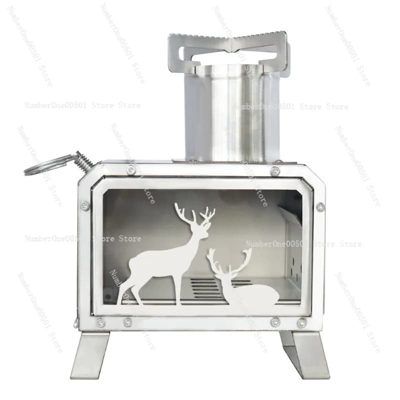 Mini portable wood stove for camping table use with multi fuel wood alcohol includes bag for transport outdoor stove