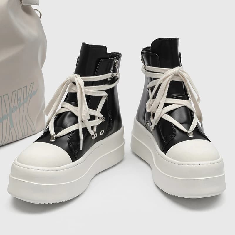 New Casual High Cut Thick Soled Men Board Shoes RO Pentagram Shoes Height Increasing Strap Anti Slip Personalized Men Shoes