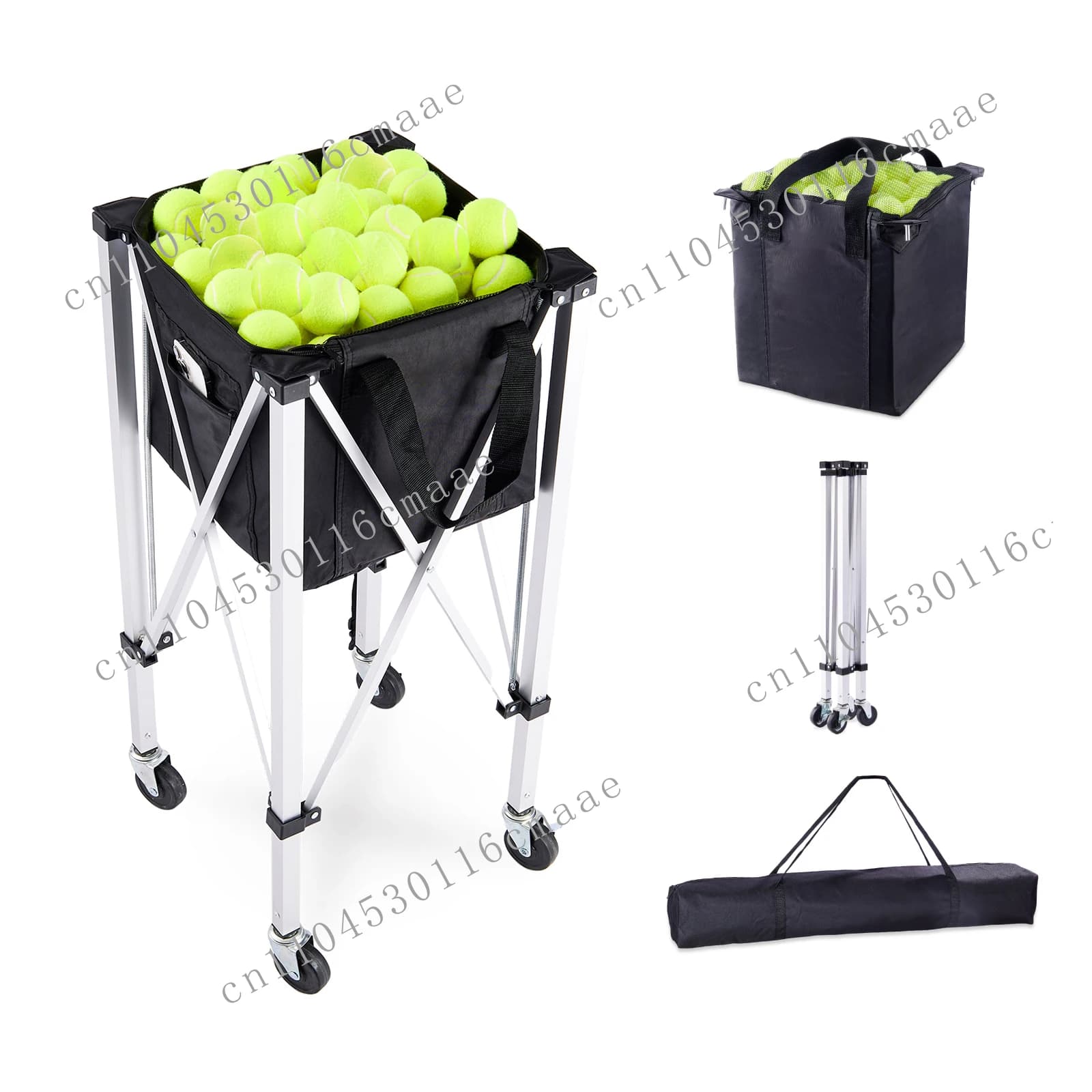 Il carrello pieghevole per palline da tennis contiene tramoggia per cestini per palline da tennis da 150/180 con ruote per carrello da baseball per l'insegnamento sportivo