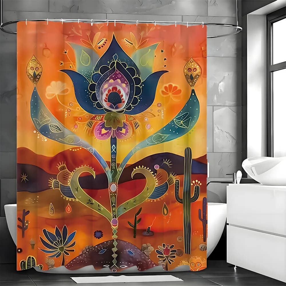 Tenda da doccia messicana con cactus e fiori, lavabile, resistente allo sporco, tenda da bagno in poliestere impermeabile per la decorazione domestica