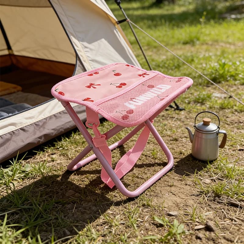 Sedia da campeggio modello ciliegia rosa Sgabello pieghevole portatile da esterno con tracolla Borsa in rete Sedile da picnic leggero da pesca