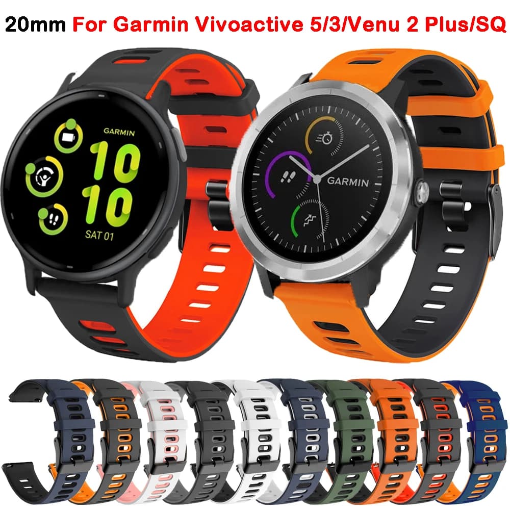 Cinturino orologio da 20mm per Garmin Vivoactive 5 3/Venu 2 Plus/SQ/Vivomove Trend/Forerunner 245 645 Music Sport cinturino intelligente in silicone
